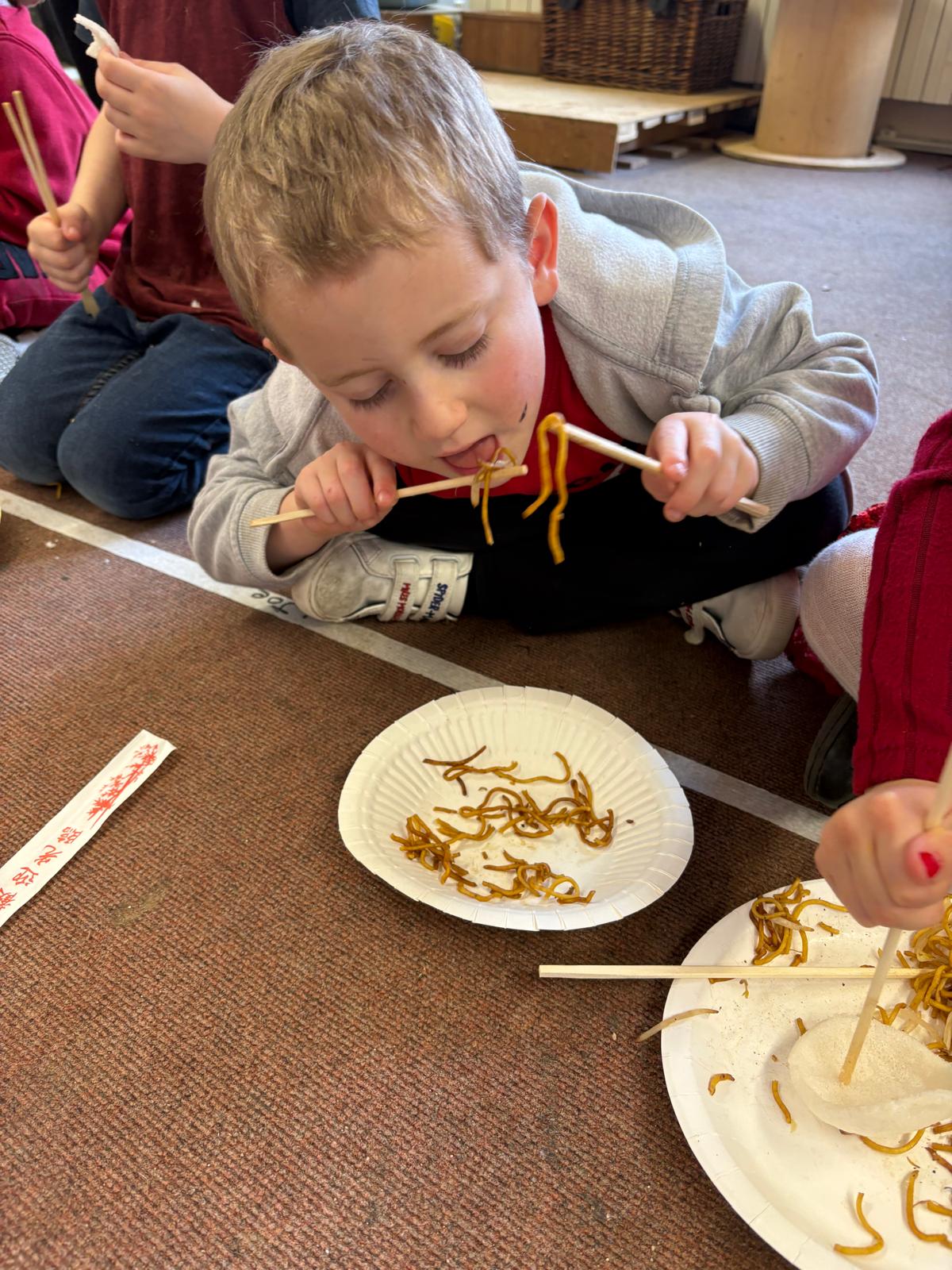 Eating noodles